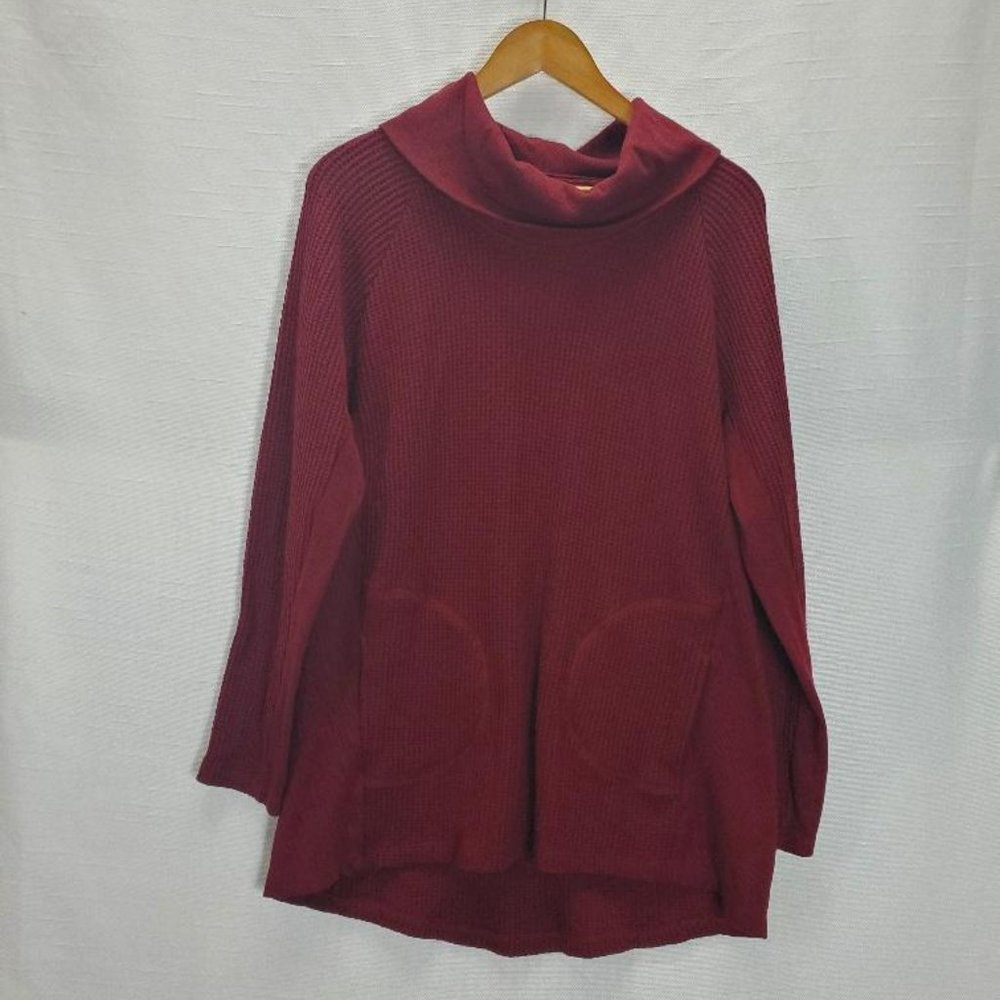 Christopher Banks Thermal Tunic Womens XL Burgundy Turtleneck Pockets